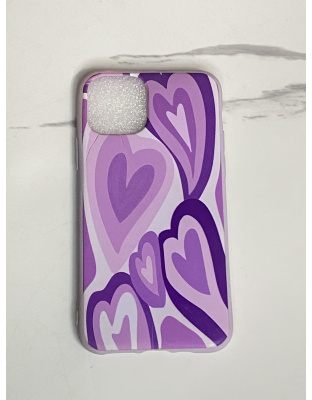 Case Color Lila con Estampado de Corazón para iPhone 11pro