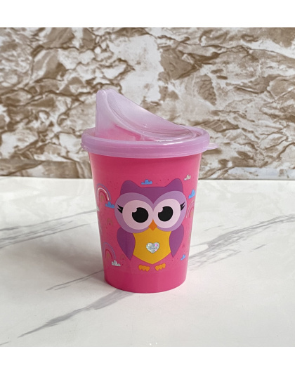 Vaso entrenador color rosado con estampado de Buho