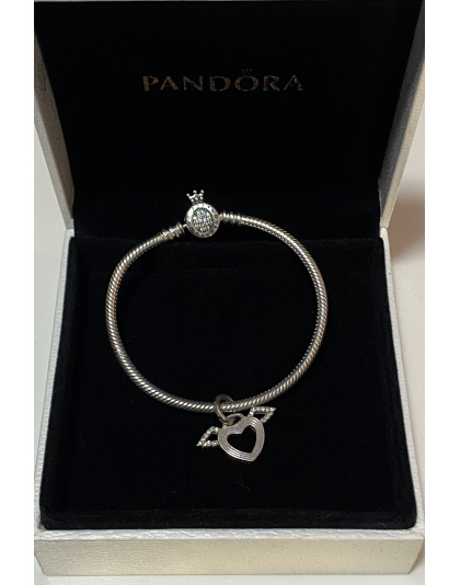 Charm colgante de corazón y alas de ángel Plata925