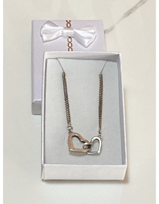 Pulsera doble con doble corazón para dama Talla 25 Plata925