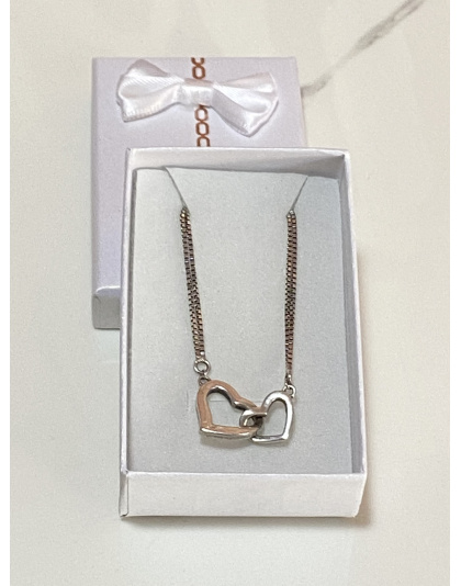 Pulsera doble con doble corazón para dama Talla 25 Plata925