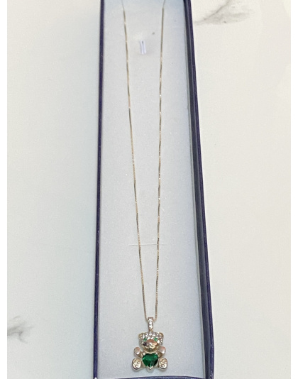 Dije de oso con perla verde en forma de corazón Plata925