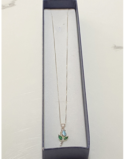 Dije de tulipán color celeste Plata925