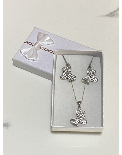 Juego de dije y aretes de corazones Plata925