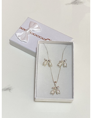 Juego de dije y aretes de tulipanes con perlas Plata925