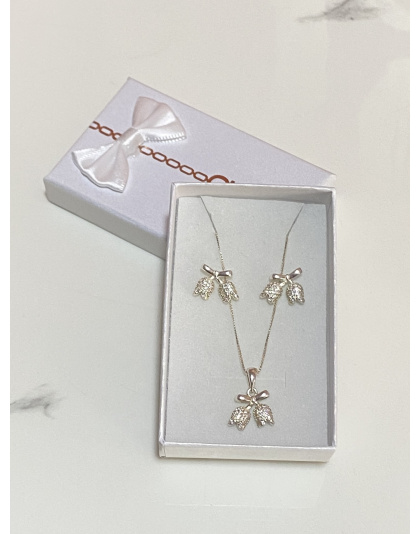 Juego de dije y aretes de tulipanes con perlas Plata925