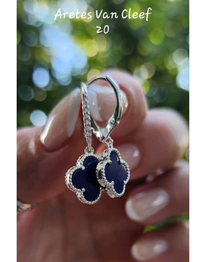 Aretes van cleef azul colgante Plata925