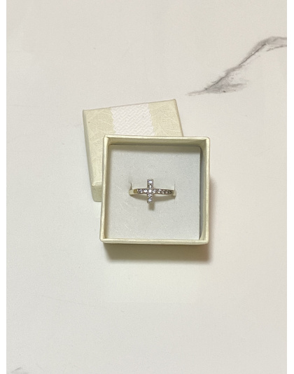 Anillo con cruz y perlas blancas Talla 8 Plata925