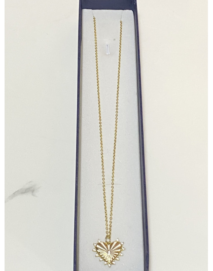 Cadena con dije de corazón blanco 50cm Plata dorada 925