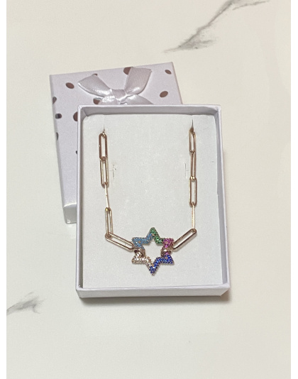 Pulsera de eslabones largos con estrella de colores Talla 21 Plata color bronze 925