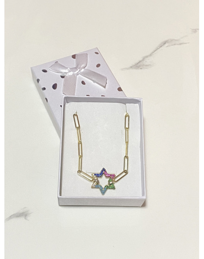 Pulsera de eslabón largo con estrella de colores 21cm Plata dorada