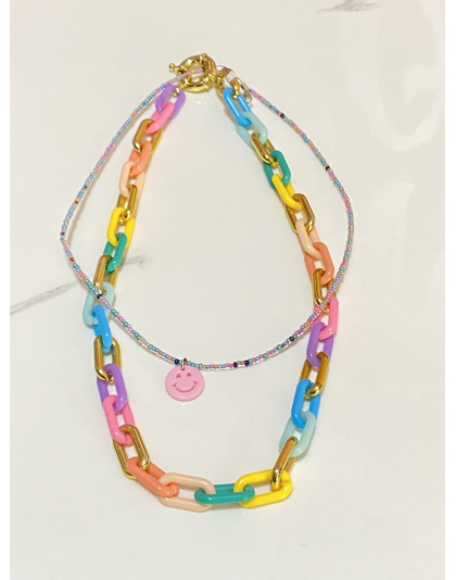 Gargantilla doble con dije de carita Artesanal