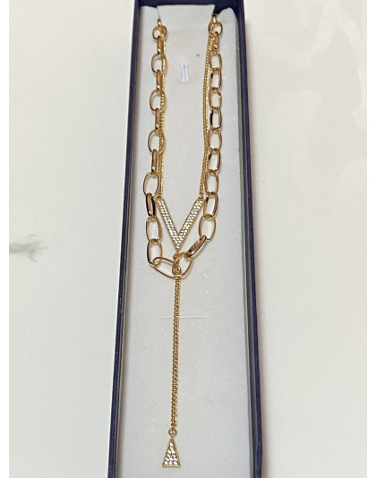Cadena doble con dije V 50cm Xuping