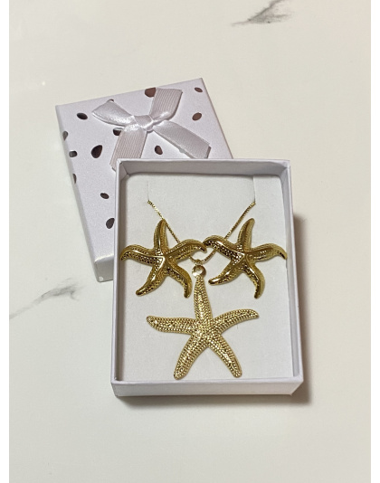 Juego de aretes y cadena con diseño de estrella de mar Acero inoxidable